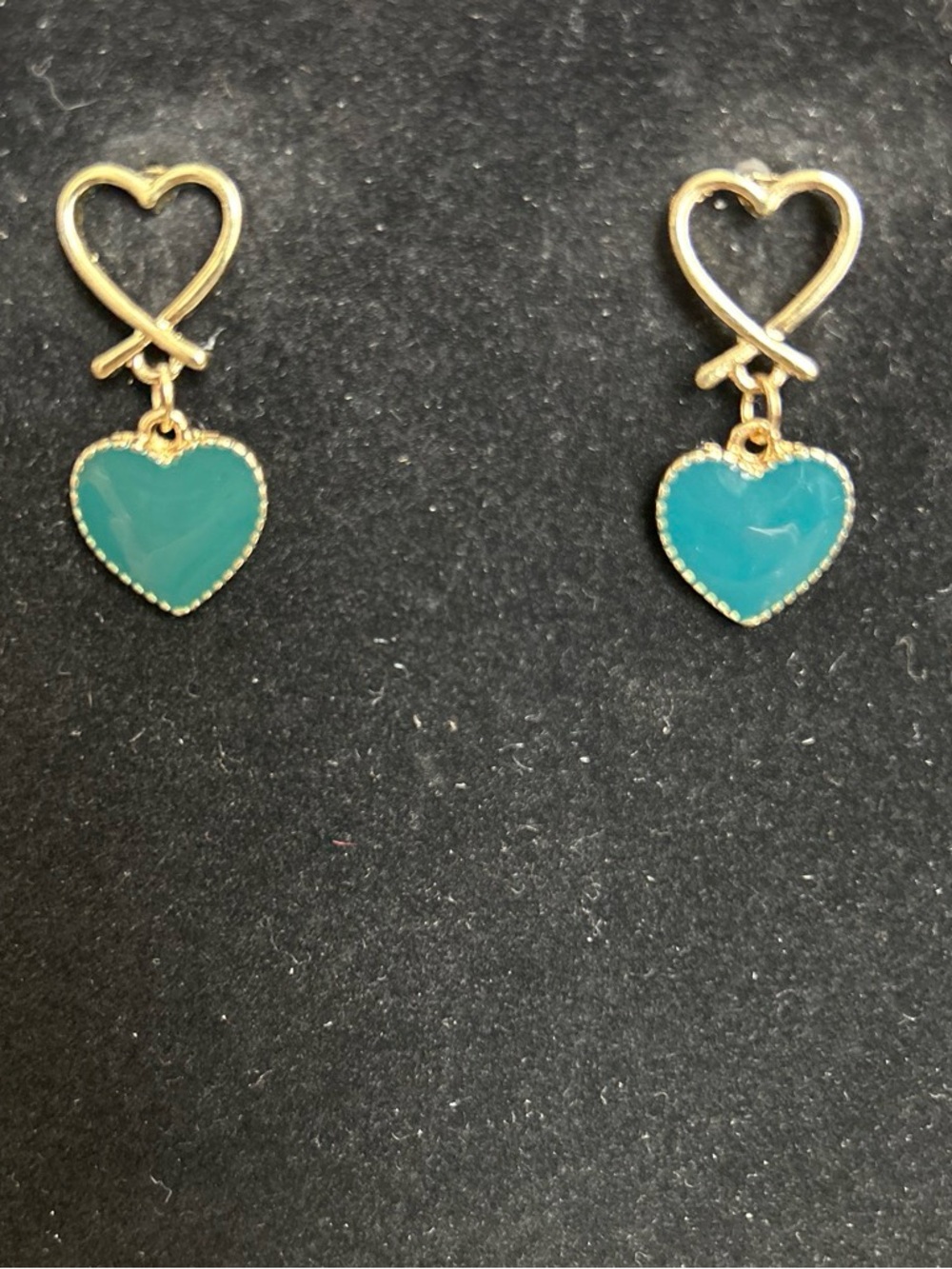 Heart Drop Gold Plated Earrings with Teal Heart Charm